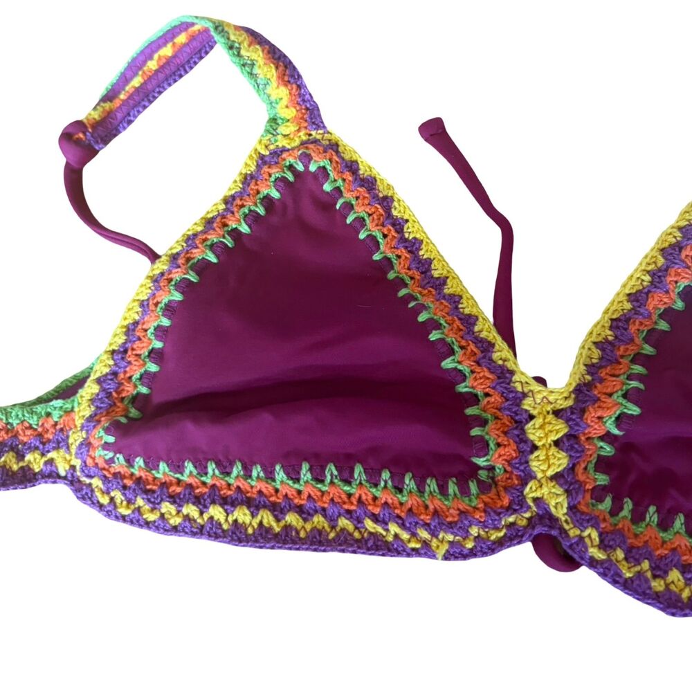 Agua Bendita NWT B. Punto Crochet Bikini Set Rainbow Chevron Multicolor Size L - Picture 3 of 13